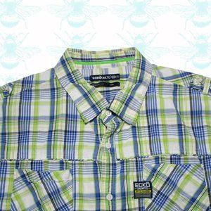 ecko unltd Green Blue Plaid Short Sleeve Button Up Men's Size - 3XL